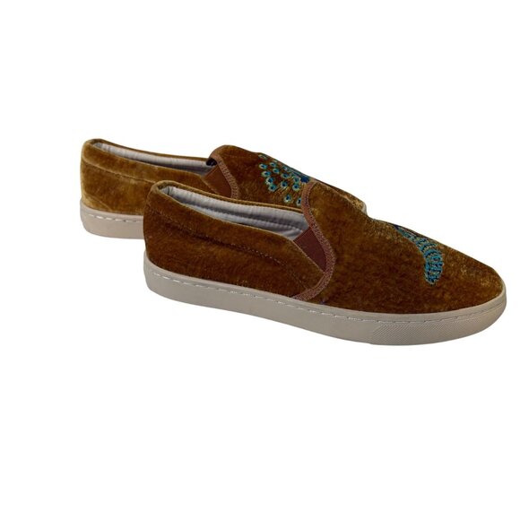 Soludos Women's Velvet Gold Embroidered Peacock Slip-On Shoes Size 7 - Picture 6 of 10
